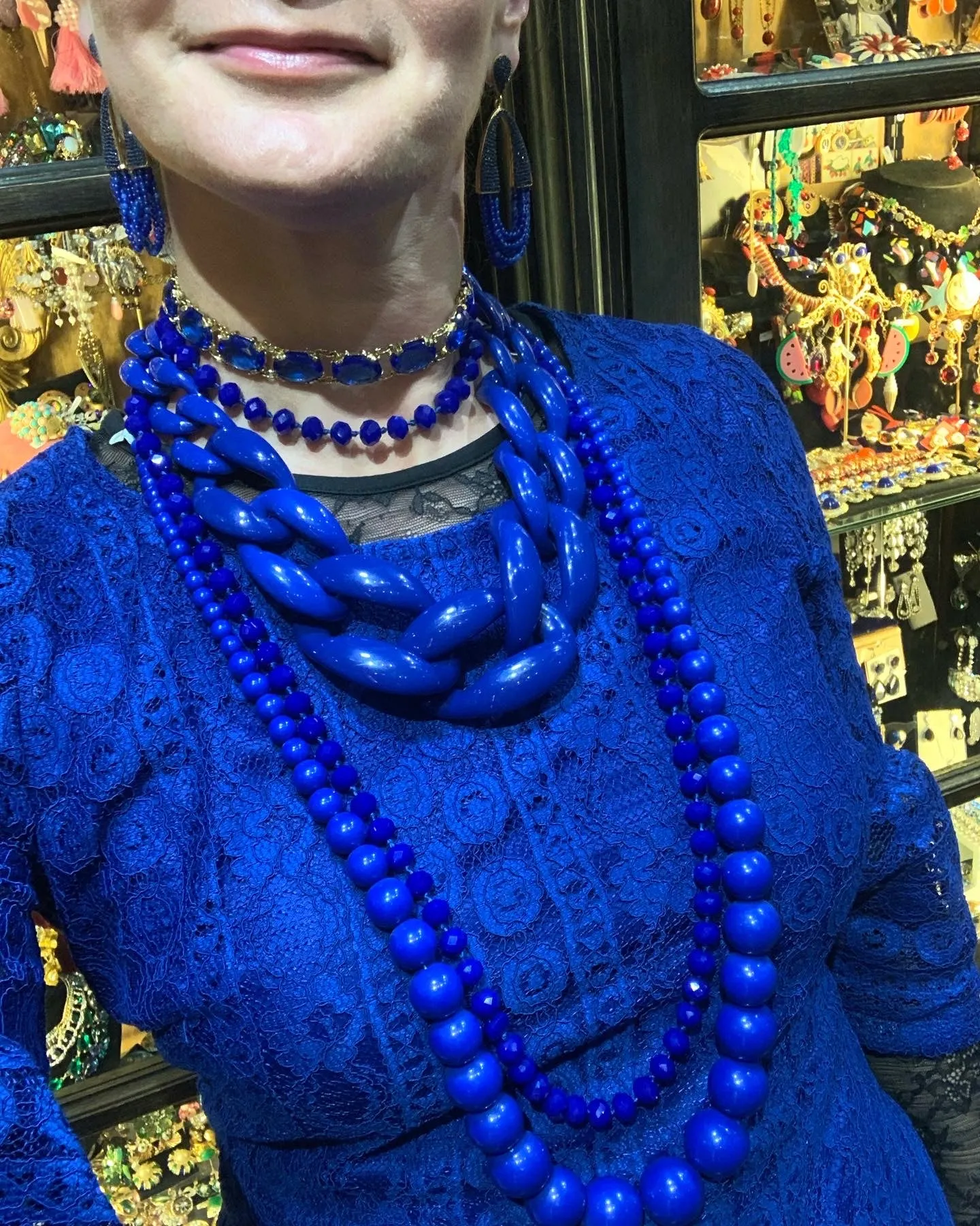 Vintage Blue Glass Choker Necklace