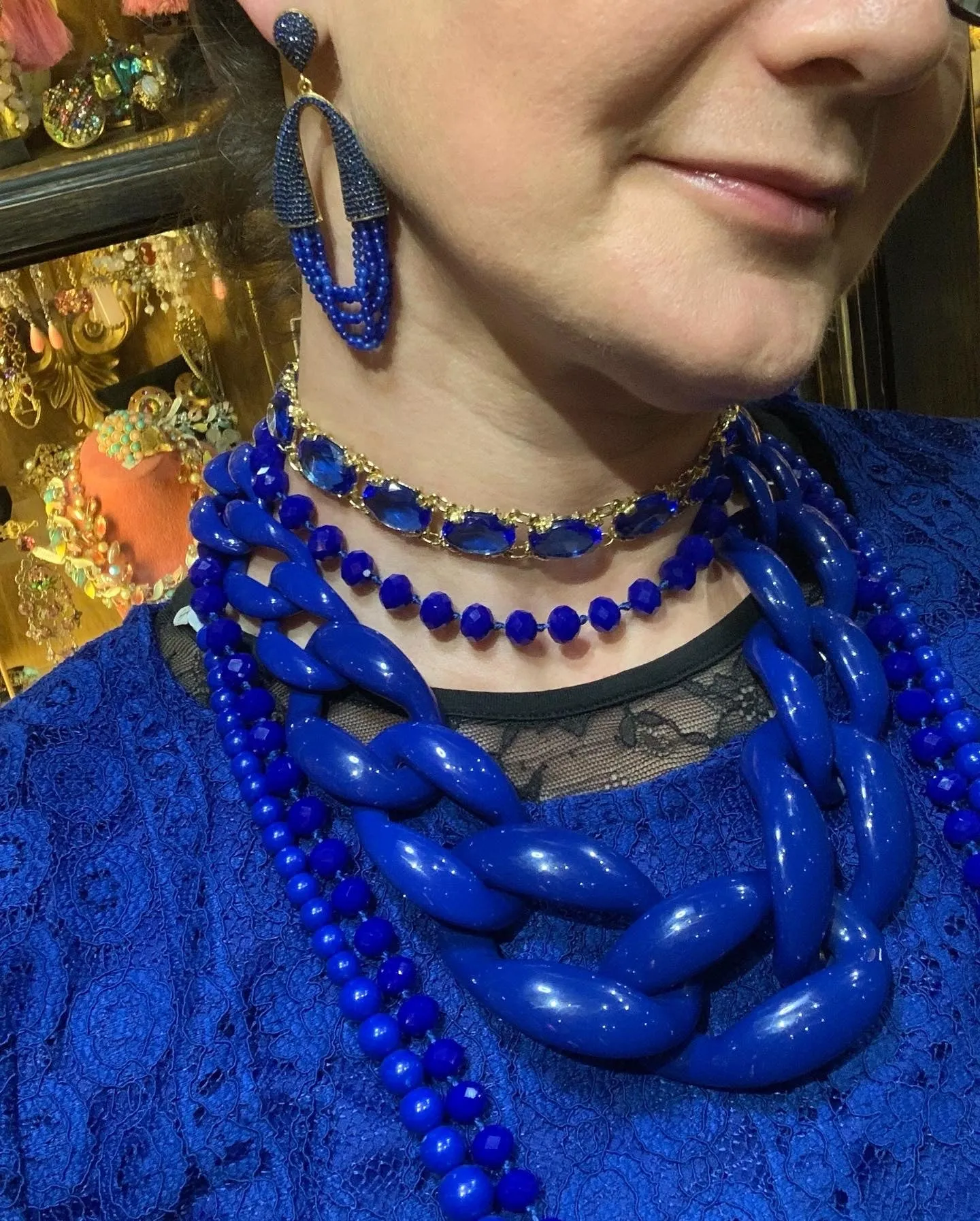 Vintage Blue Glass Choker Necklace