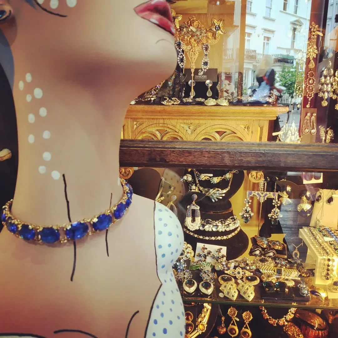 Vintage Blue Glass Choker Necklace