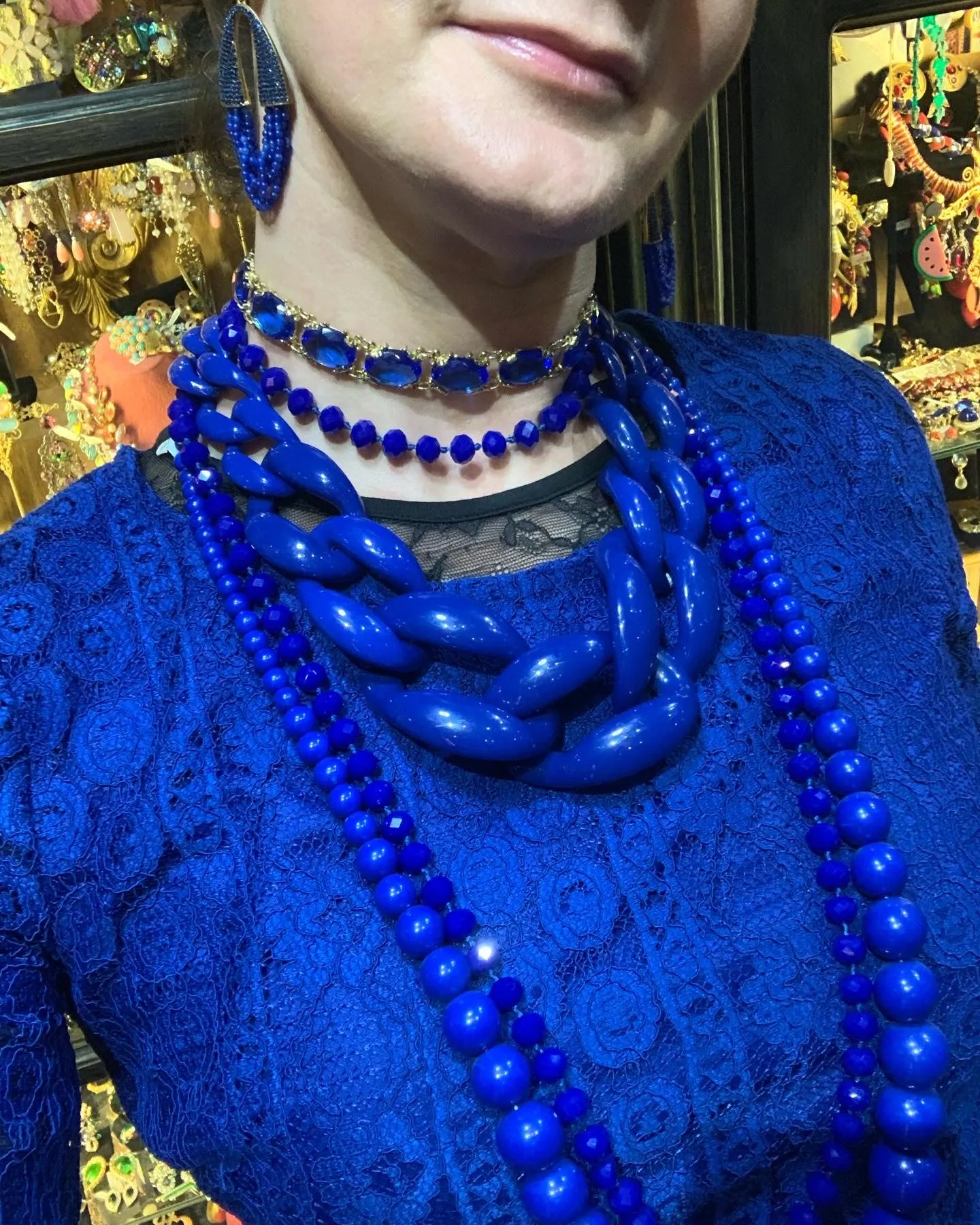 Vintage Blue Glass Choker Necklace