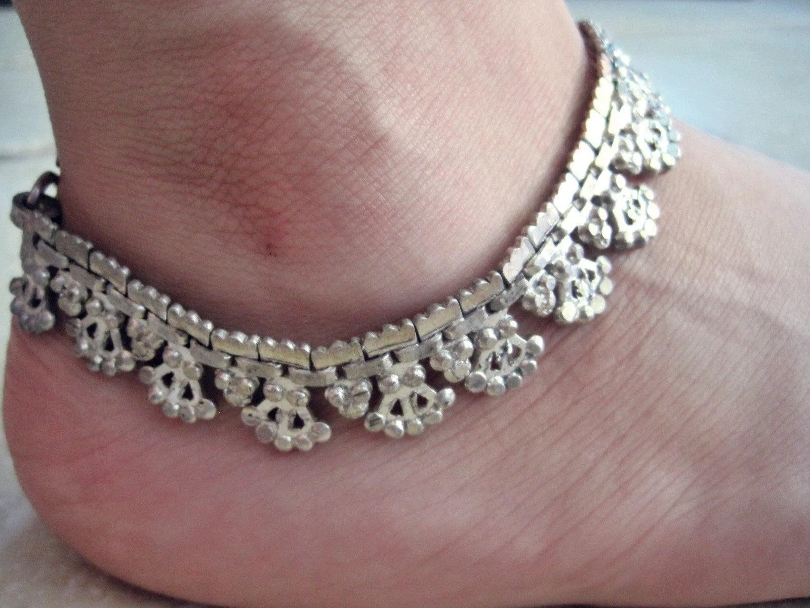 Vintage Foot Bracelet, Silver Belly Dance Middle East Anklet