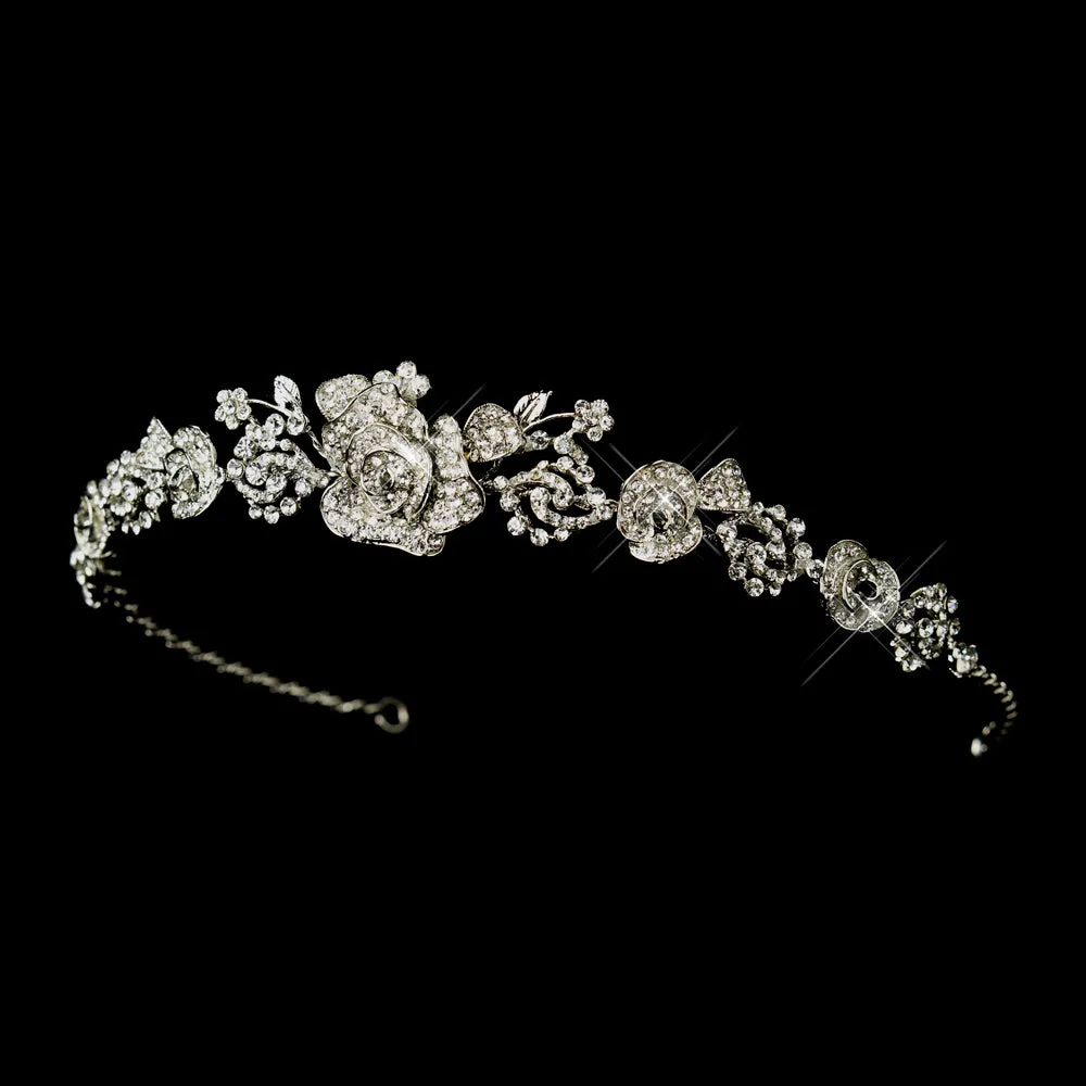 Vintage Inspired Crystal & Freshwater Pearl Rose Bridal Tiara Headpiece