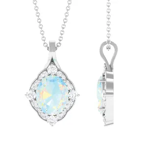 Vintage Inspired Oval Ethiopian Opal Halo Pendant with Moissanite