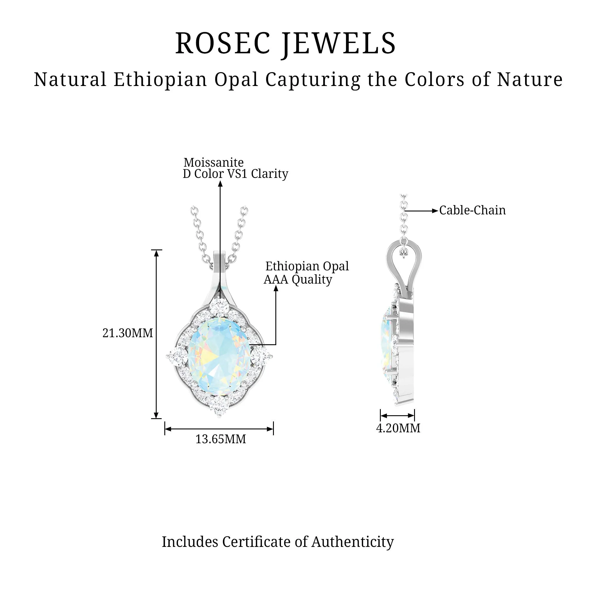 Vintage Inspired Oval Ethiopian Opal Halo Pendant with Moissanite