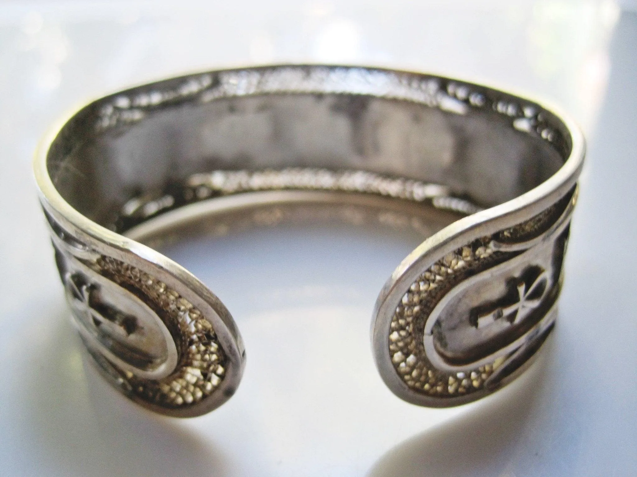 Vintage Silver Egyptian Cuff Bracelet with Hieroglyphs