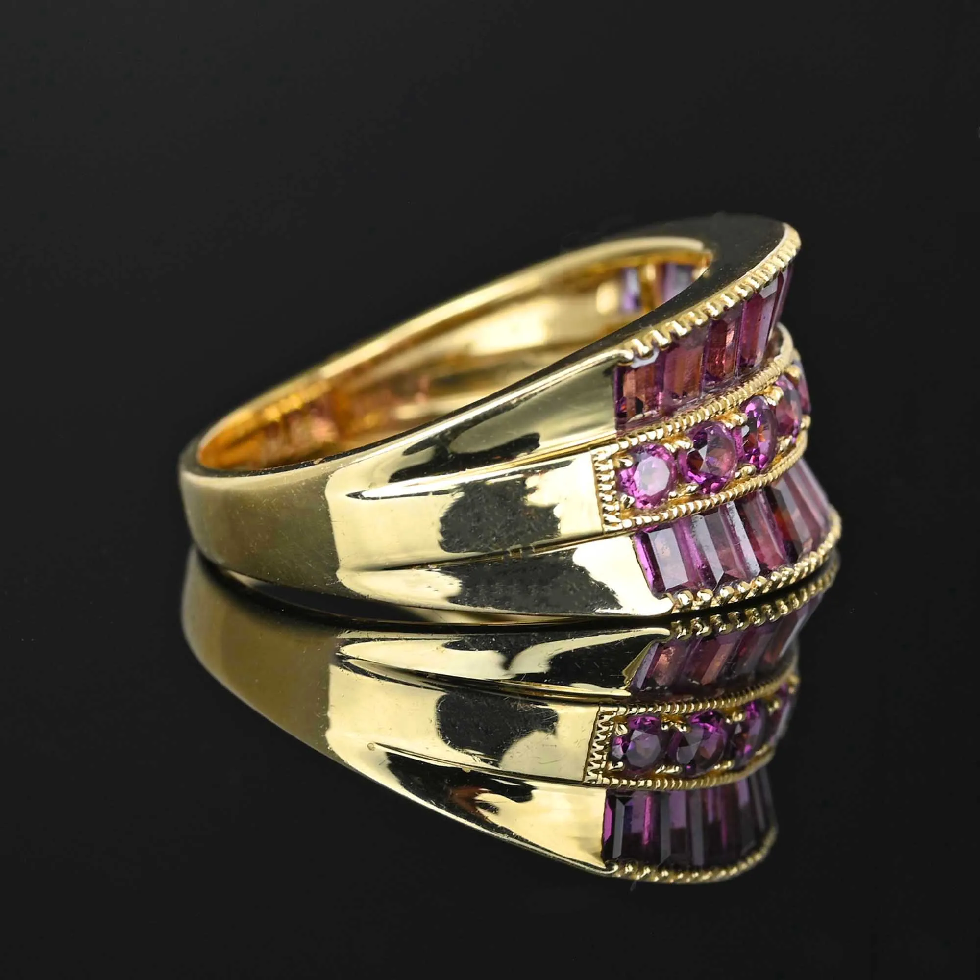 Vintage Three Row Baguette Pink Tourmaline Ring in 14K Gold