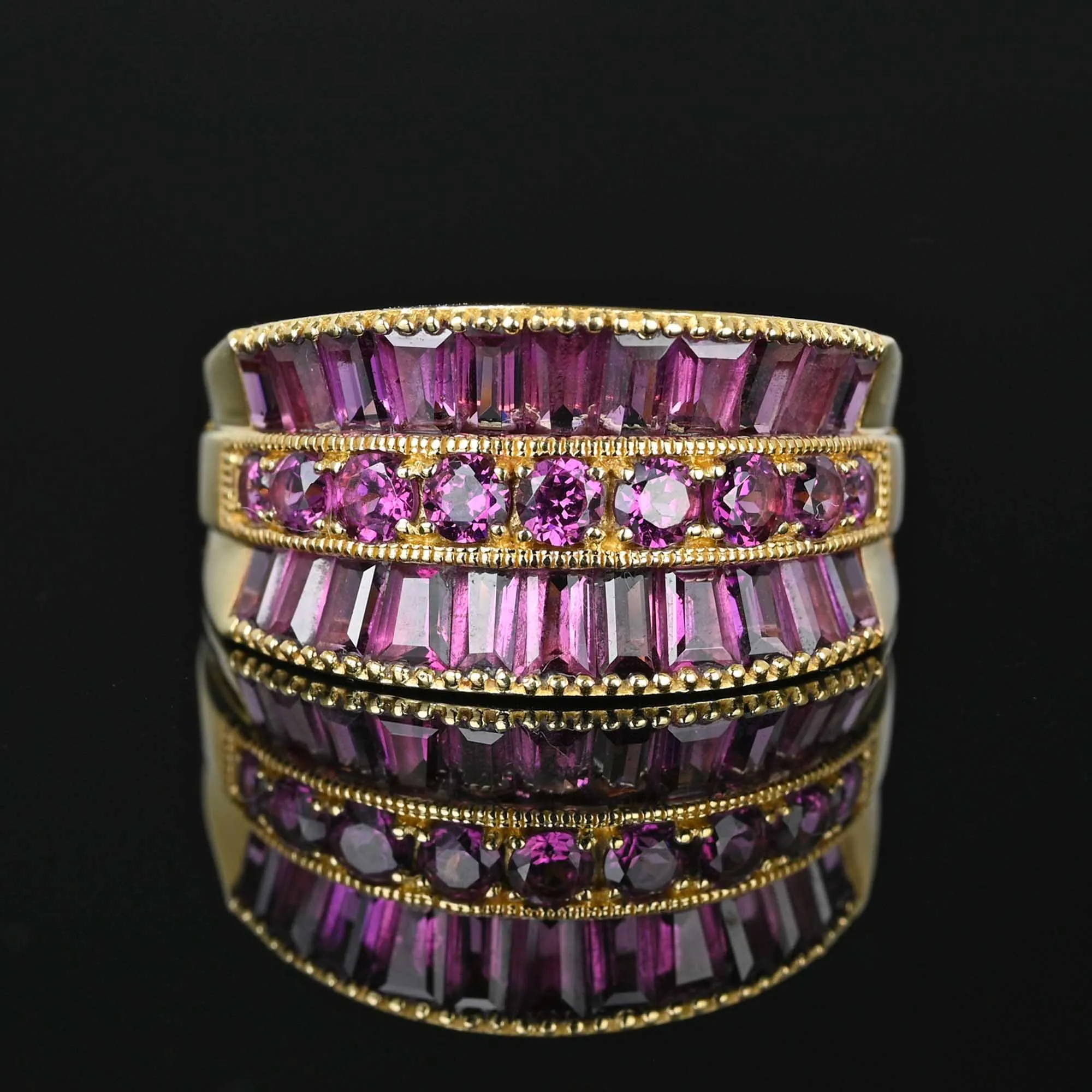 Vintage Three Row Baguette Pink Tourmaline Ring in 14K Gold