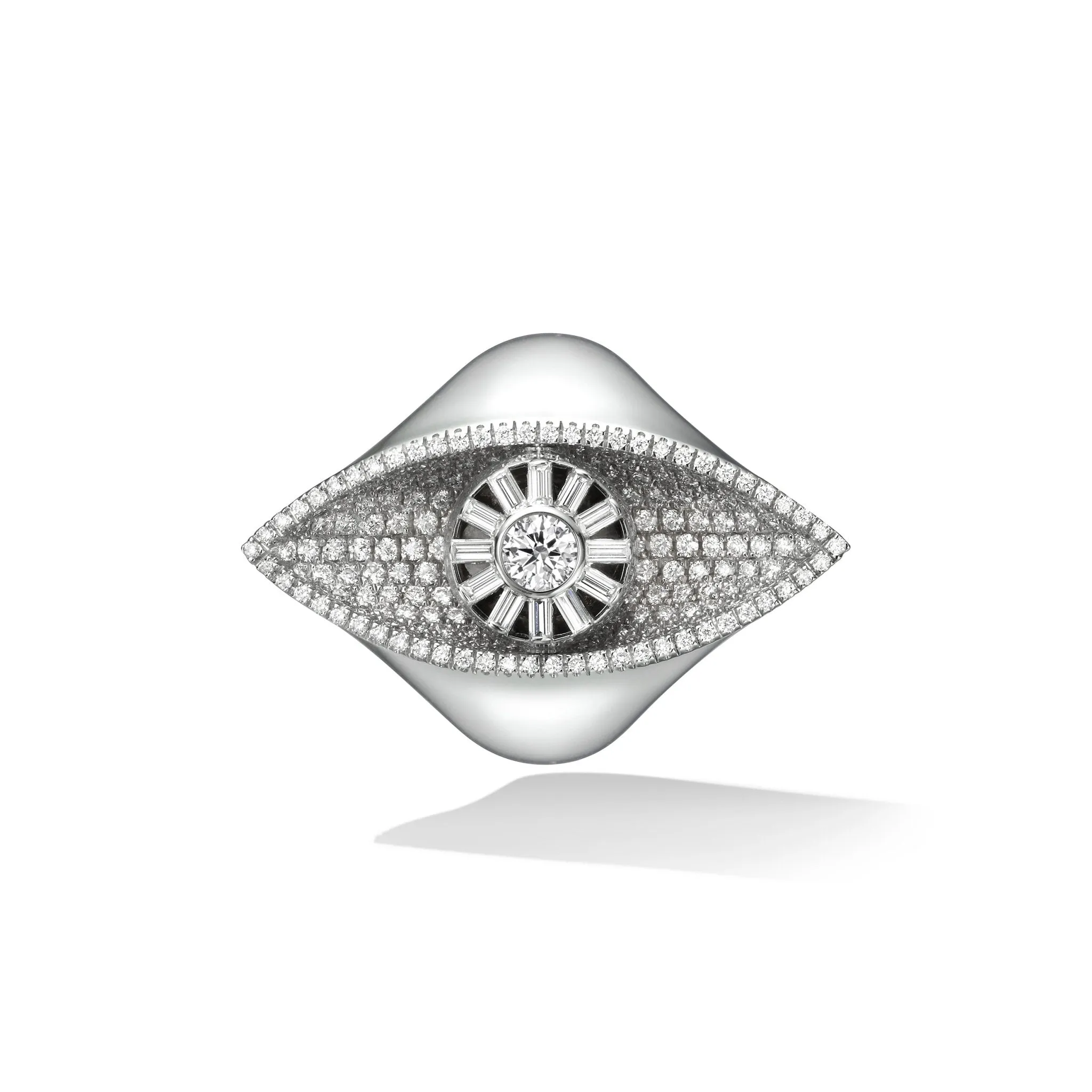 White Gold Reflections Cocktail Ring with White Diamonds