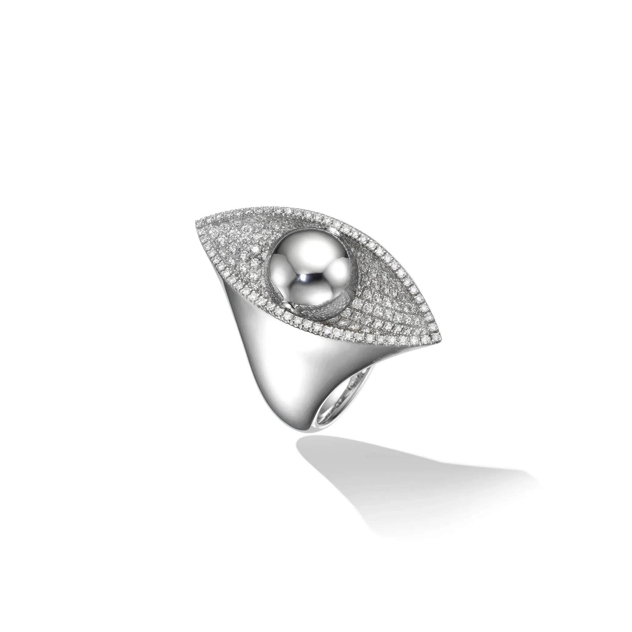 White Gold Reflections Cocktail Ring with White Diamonds