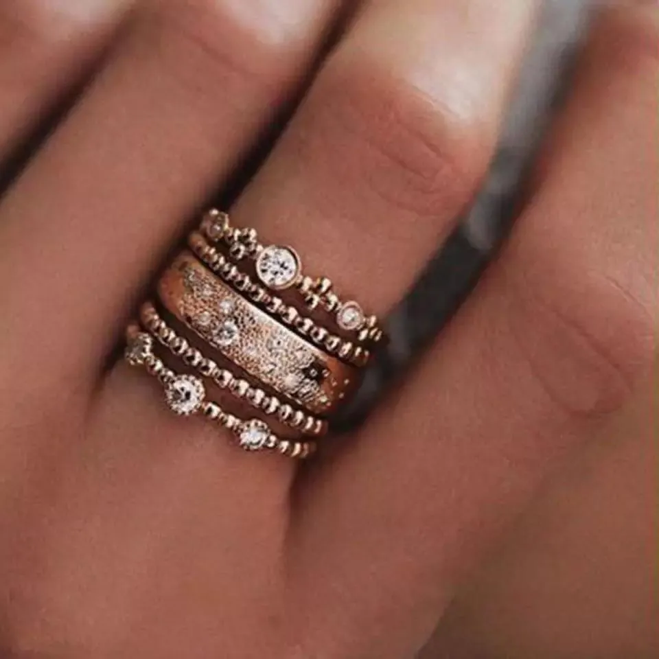 Women’s rose gold and crystal stackable rings