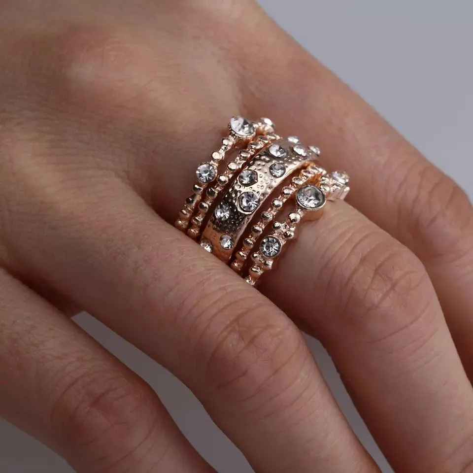 Women’s rose gold and crystal stackable rings