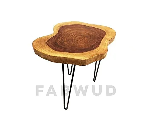 WOODHUT Rustic Slab Coffee Table Wood Side Table,End Table Irregular Shape Glossy