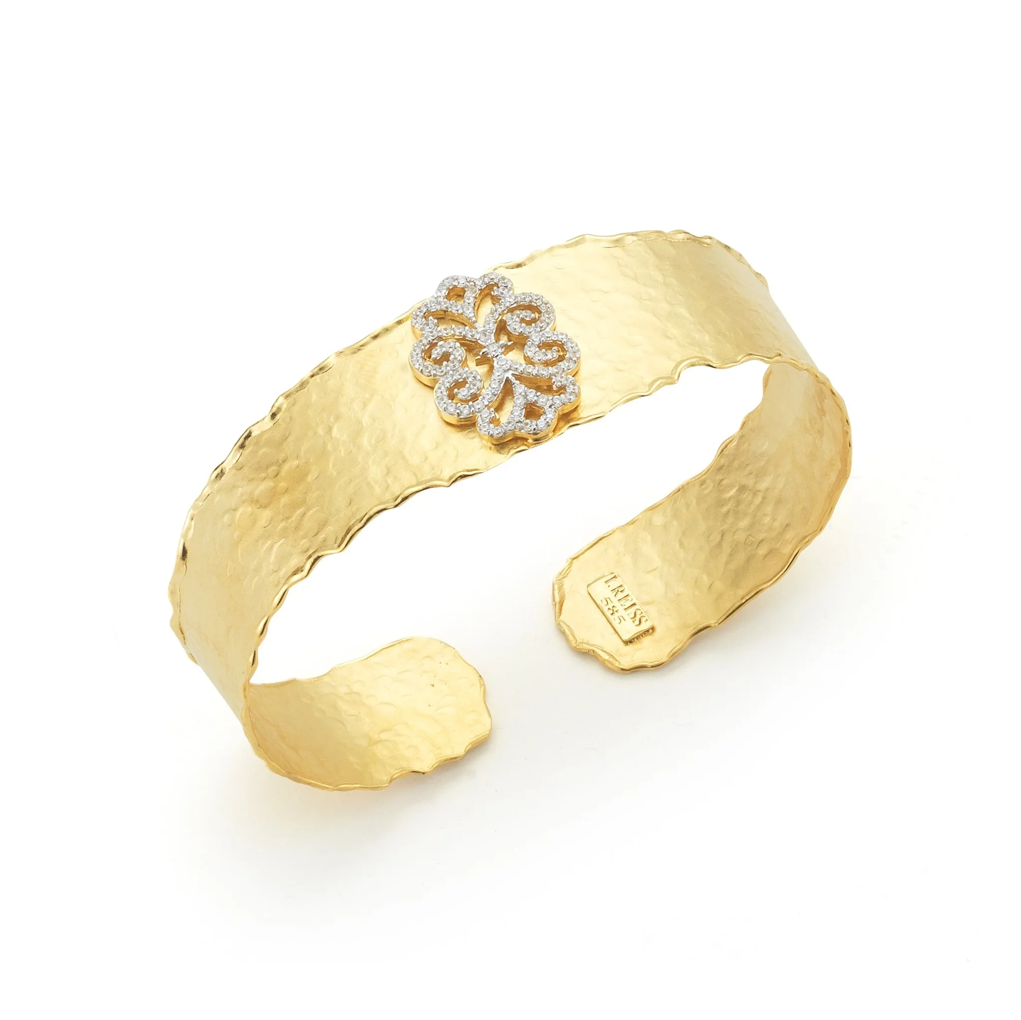 Yellow Gold Filigree Cuff with .70 Carats Pave Diamonds